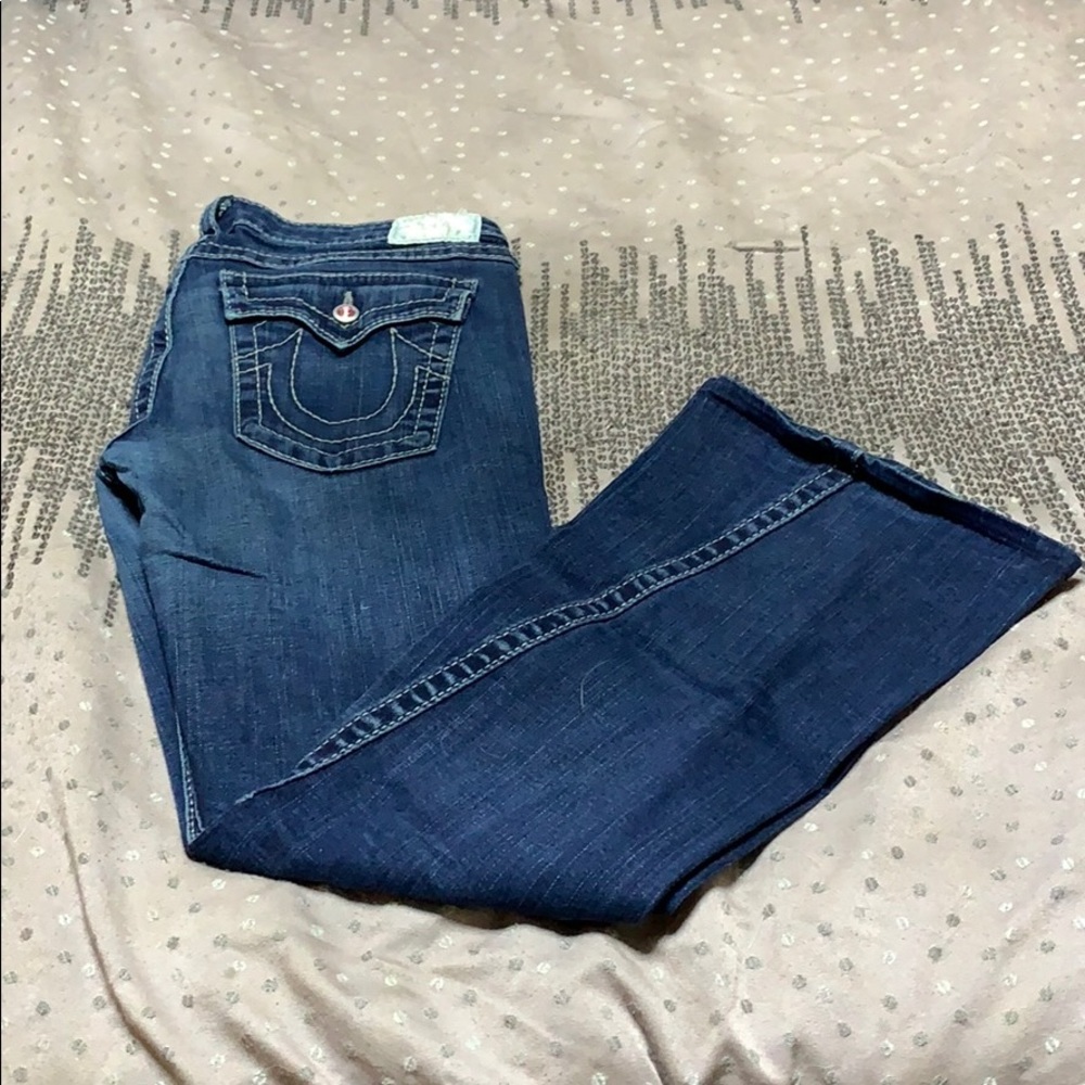 True Religion bootcut jean, PINK rhinestone 30”